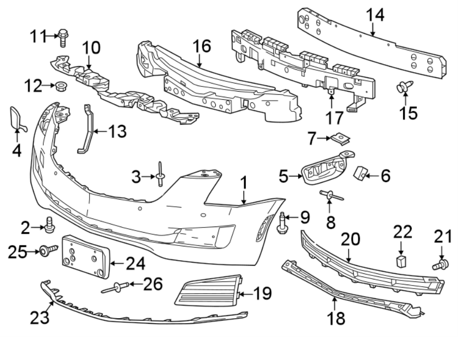 Diagram FRONT BUMPER & GRILLE. BUMPER & COMPONENTS. for your 2011 GMC Acadia   