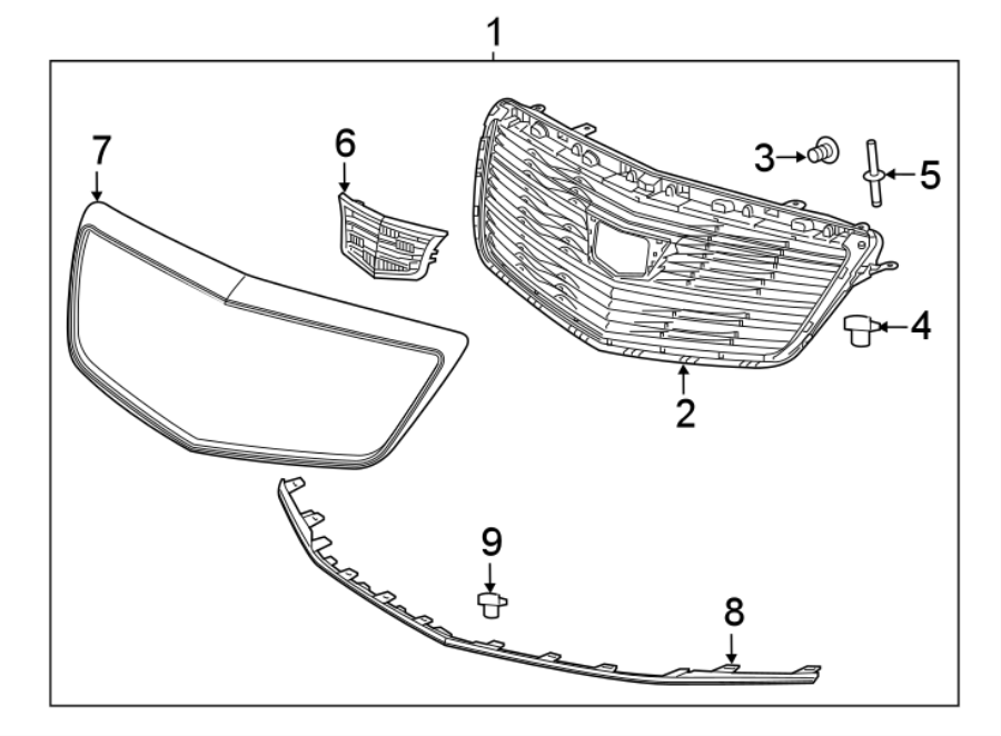 Diagram FRONT BUMPER & GRILLE. GRILLE & COMPONENTS. for your 2018 Cadillac ATS Base Coupe 2.0L Ecotec M/T AWD 