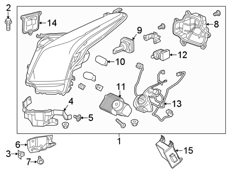 Diagram FRONT LAMPS. HEADLAMP COMPONENTS. for your 2022 Cadillac XT4   