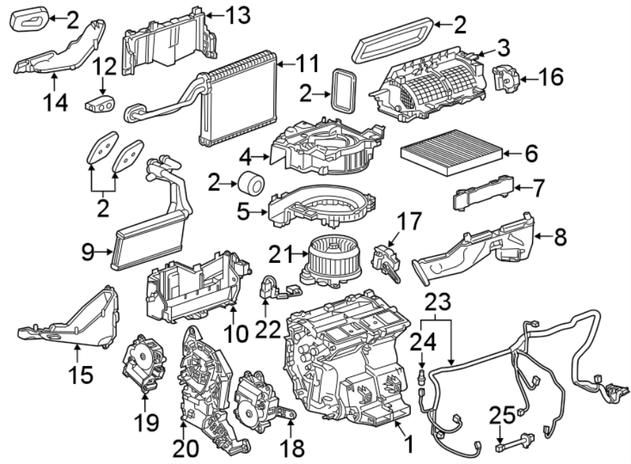 Diagram AIR CONDITIONER & HEATER. EVAPORATOR & HEATER COMPONENTS. for your Buick Enclave   