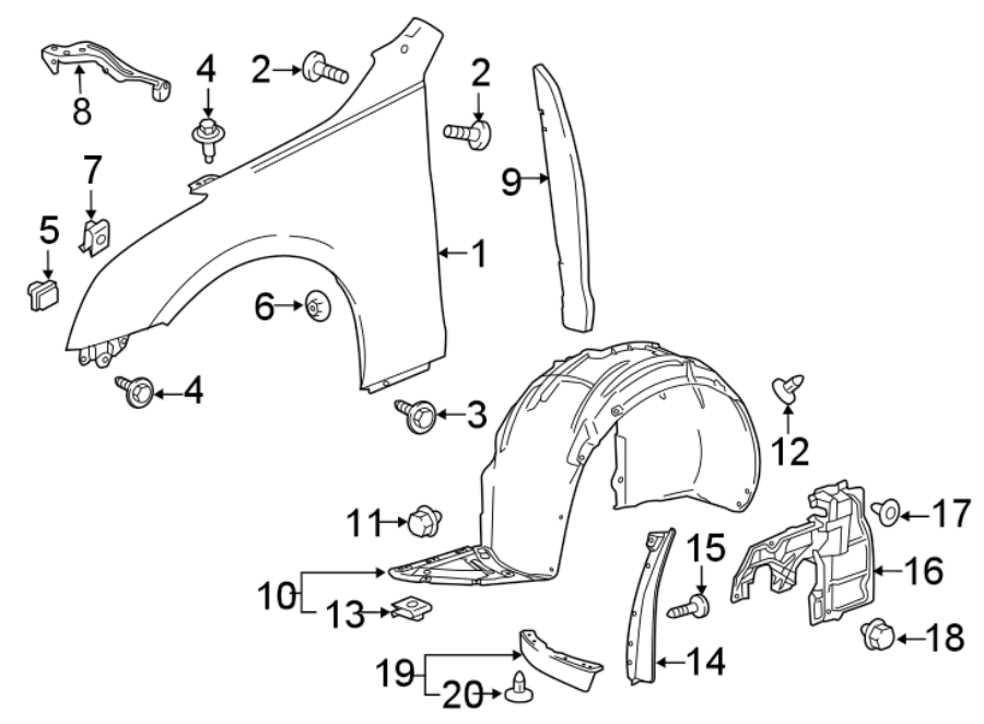 Diagram FENDER & COMPONENTS. for your 2021 Chevrolet Trax   