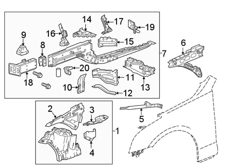 Diagram FENDER. STRUCTURAL COMPONENTS & RAILS. for your 2016 Chevrolet Camaro 6.2L V8 M/T SS Coupe 