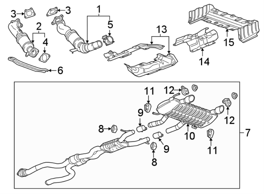 Diagram EXHAUST SYSTEM. EXHAUST COMPONENTS. for your 2023 Chevrolet Camaro  ZL1 Coupe 