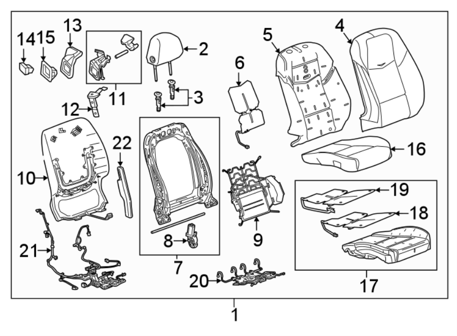 Diagram SEATS & TRACKS. PASSENGER SEAT COMPONENTS. for your 2018 Chevrolet Camaro LS Coupe 2.0L Ecotec M/T 