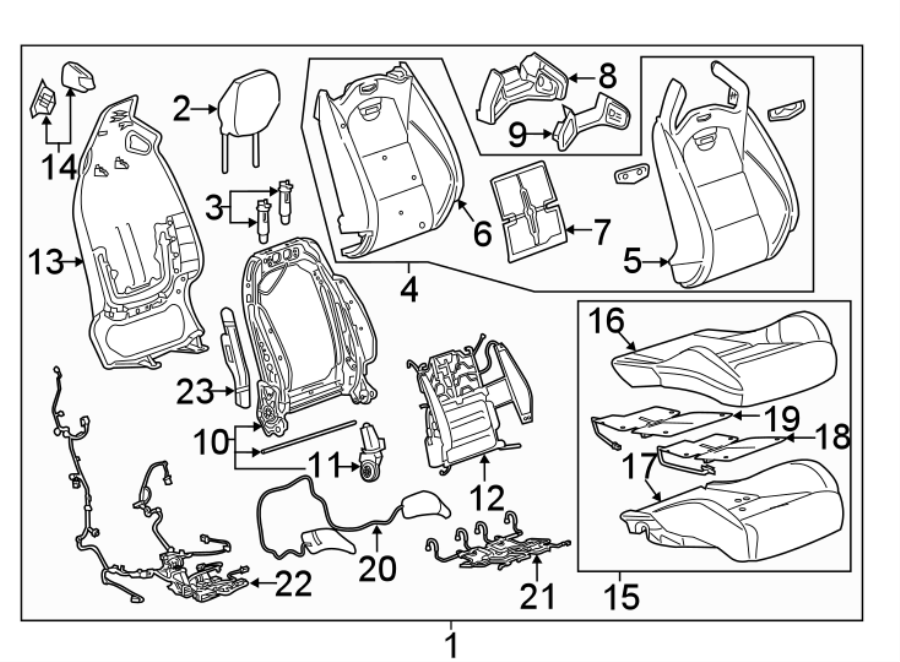 Diagram SEATS & TRACKS. PASSENGER SEAT COMPONENTS. for your 2016 Cadillac ATS Performance Coupe  