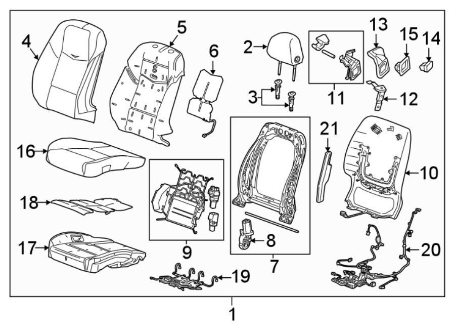 Diagram SEATS & TRACKS. DRIVER SEAT COMPONENTS. for your 2016 Cadillac ATS V Coupe 3.6L V6 A/T RWD 