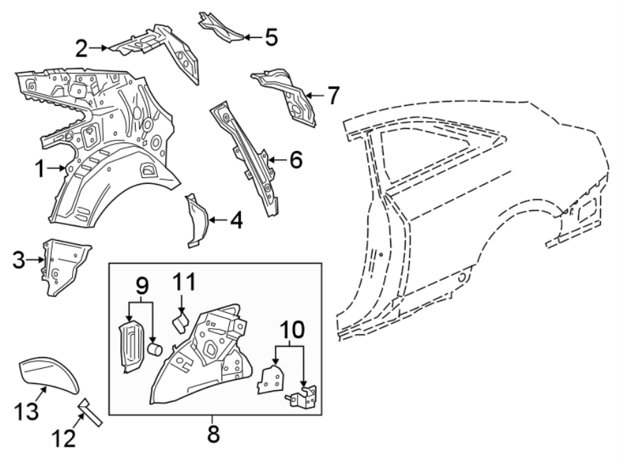 Diagram QUARTER PANEL. INNER STRUCTURE. for your 2007 Pontiac Solstice   