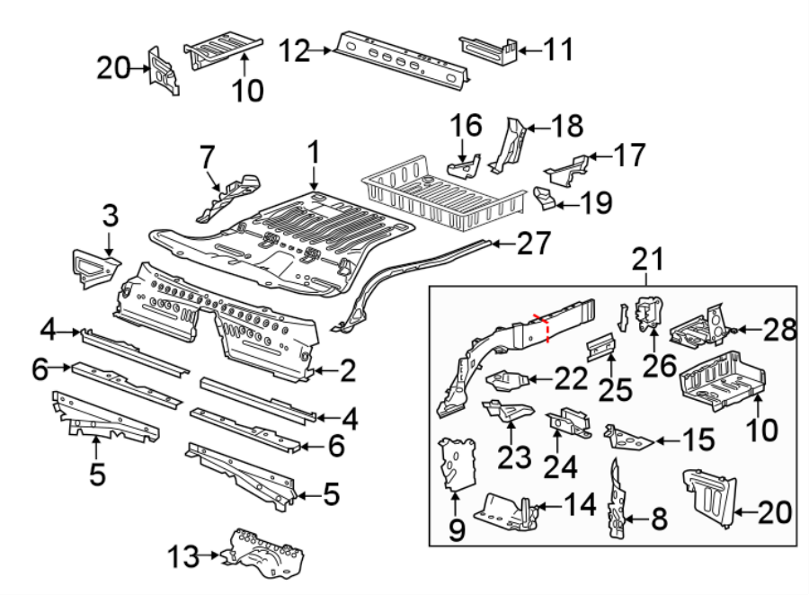 Diagram Rear body & floor. Floor & rails. for your 2024 Chevrolet Suburban  Commercial Sport Utility  