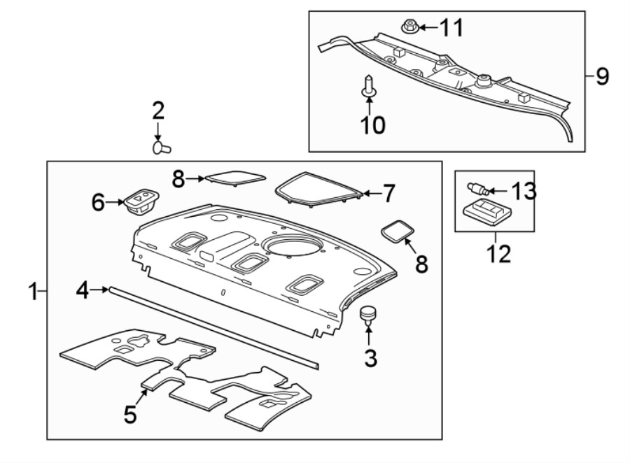 Diagram REAR BODY & FLOOR. INTERIOR TRIM. for your 2023 Cadillac XT4 Luxury Sport Utility  