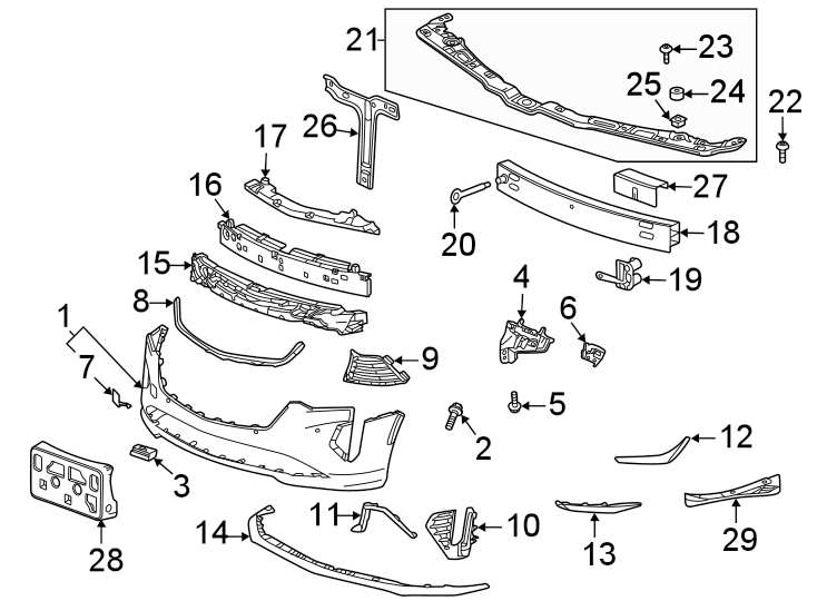 16Front bumper & grille. Bumper & components.https://images.simplepart.com/images/parts/motor/fullsize/BF20007.png