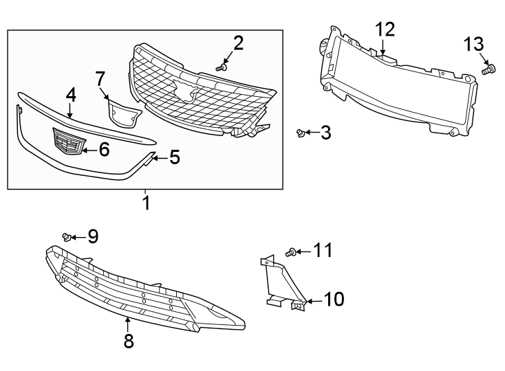 1Front bumper & grille. Grille & components.https://images.simplepart.com/images/parts/motor/fullsize/BF20015.png