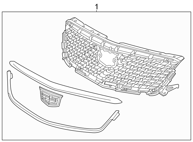 Front bumper & grille. Grille & components.