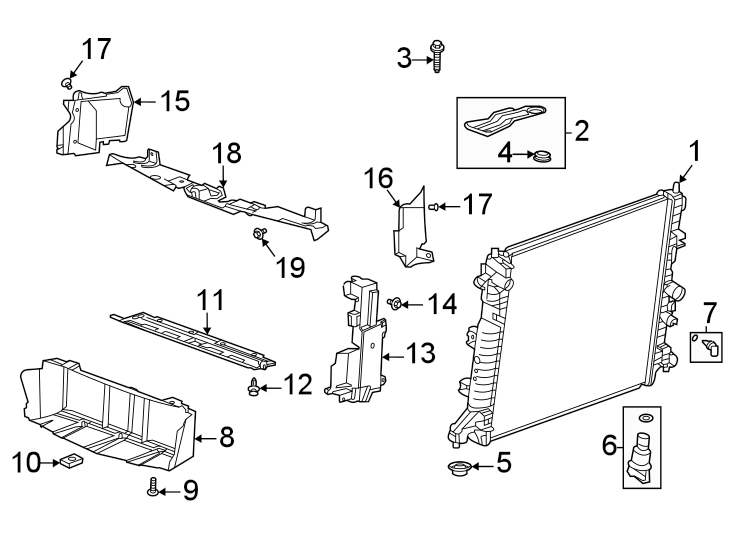 Diagram Radiator & components. for your 2023 Cadillac XT4   