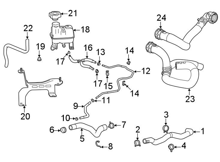 Diagram Radiator hoses. for your 2021 Chevrolet Camaro LT Coupe 2.0L Ecotec A/T 