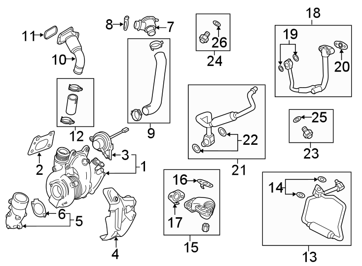 24Turbocharger & components.https://images.simplepart.com/images/parts/motor/fullsize/BF20357.png