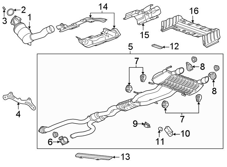 Diagram Exhaust system. Exhaust components. for your 2016 Chevrolet Express 3500 LT Extended Passenger Van 4.8L Vortec V8 FLEX A/T 