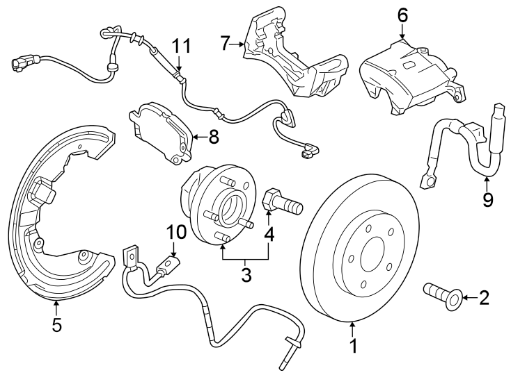 Diagram Front suspension. Brake components. for your 2021 GMC Sierra 2500 HD 6.6L Duramax V8 DIESEL A/T 4WD SLT Crew Cab Pickup 