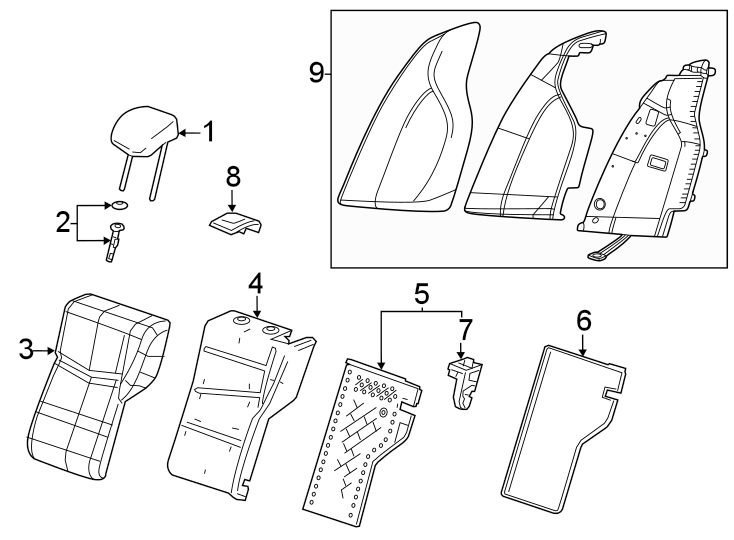 Seats & tracks. Rear seat components. Diagram