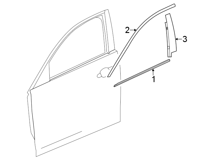 2Front door. Exterior trim.https://images.simplepart.com/images/parts/motor/fullsize/BF20612.png