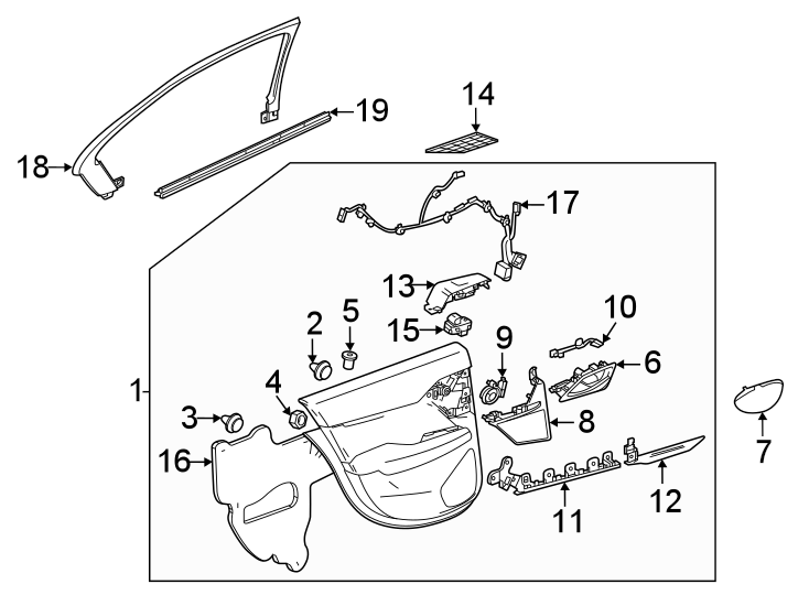 Diagram Rear door. Interior trim. for your 2002 GMC Sierra 3500 6.0L Vortec V8 M/T RWD Base Extended Cab Pickup Fleetside 