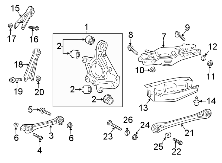 Diagram Rear suspension. Suspension components. for your 2015 GMC Sierra 2500 HD 6.0L Vortec V8 A/T 4WD SLE Standard Cab Pickup 