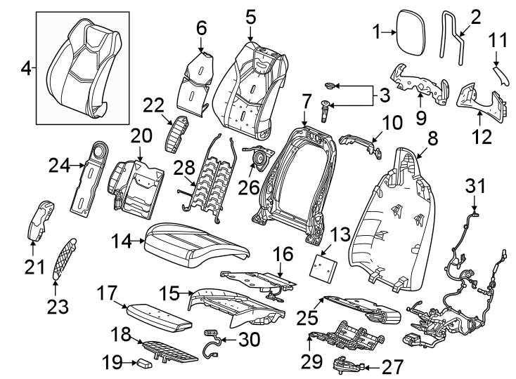 Diagram Seats & tracks. Driver seat components. for your Cadillac CT4  