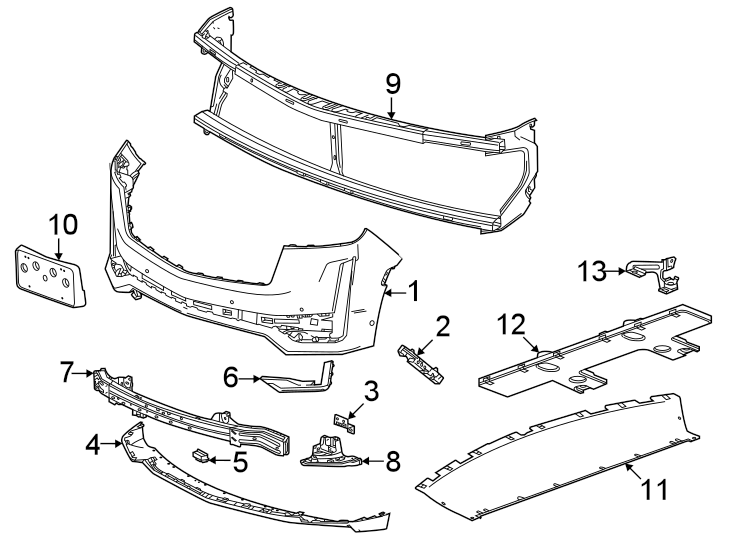 Diagram Front bumper & grille. Bumper & components. for your 2021 Cadillac XT4 Luxury Sport Utility 2.0L A/T 4WD 