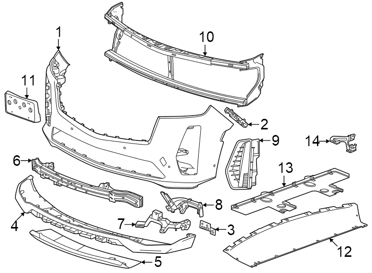 Diagram Front bumper & grille. Rear lamps. Bumper & components. for your 2021 Cadillac XT4 Luxury Sport Utility 2.0L A/T 4WD 