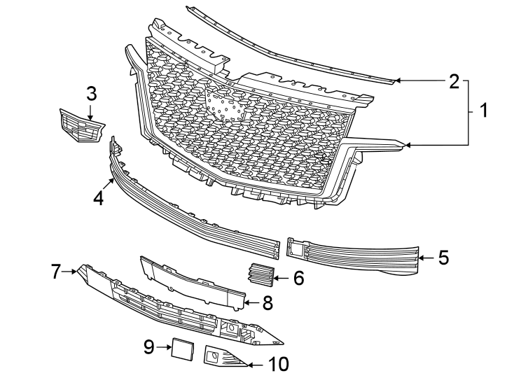 6Front bumper & grille. Grille & components.https://images.simplepart.com/images/parts/motor/fullsize/BG21010.png