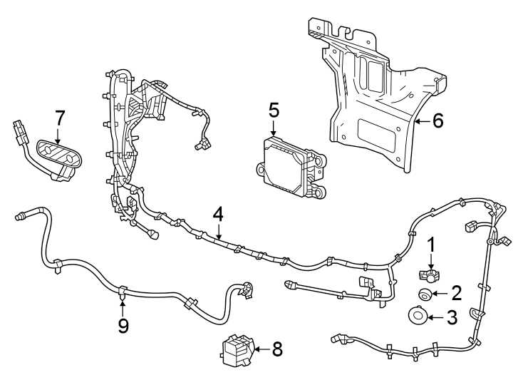 Front bumper & grille. Electrical components. Diagram