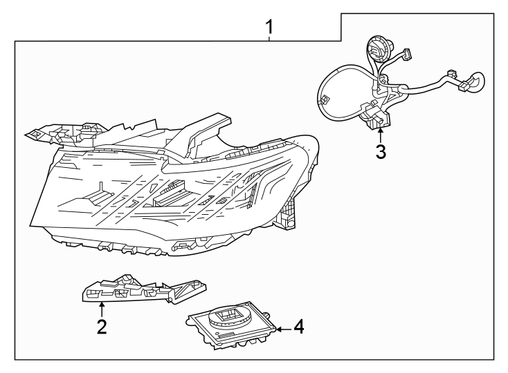 Diagram Front lamps. Headlamp components. for your 2022 Cadillac XT4   