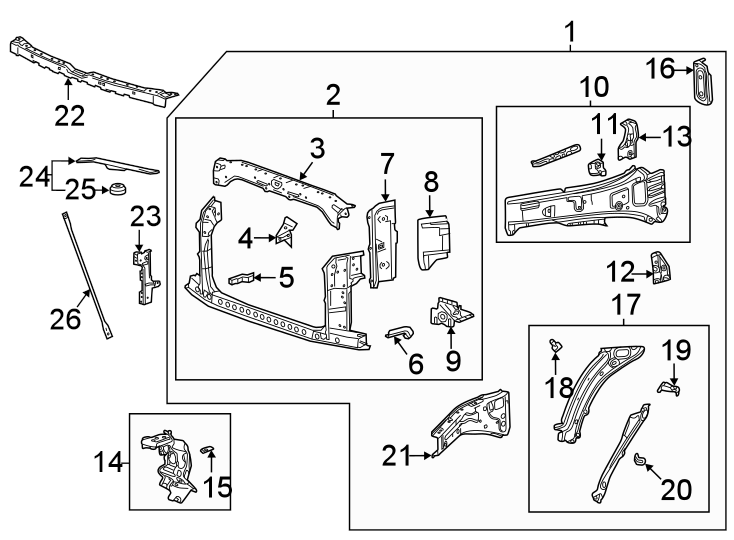 Radiator support. Diagram