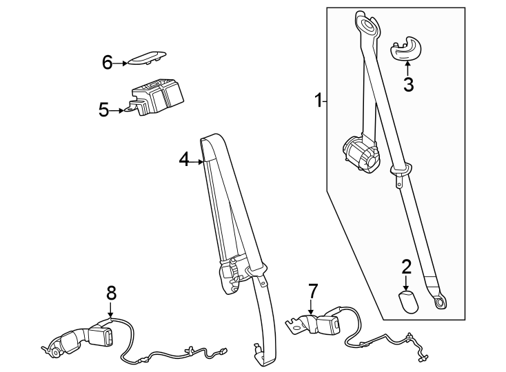 5Restraint systems. Second row seat belts.https://images.simplepart.com/images/parts/motor/fullsize/BG21518.png