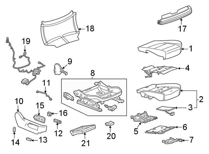 Diagram Seats & tracks. Passenger seat components. for your 2009 Chevrolet Silverado   