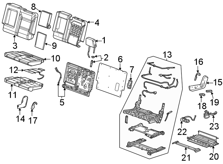 Diagram Seats & tracks. Second row seats. for your Cadillac Escalade ESV  