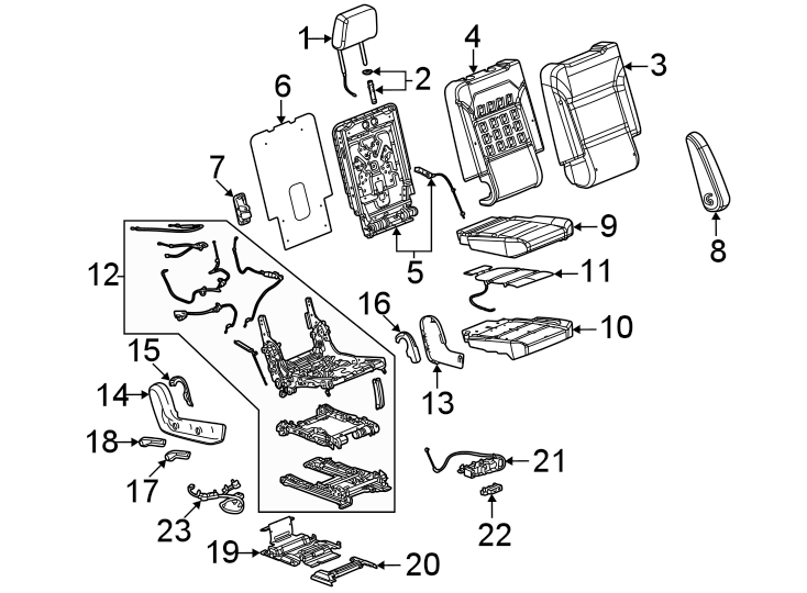 Diagram Seats & tracks. Second row seats. for your 2005 Chevrolet Express 2500   