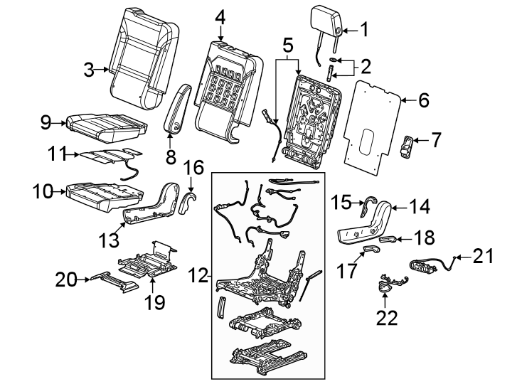 Diagram Seats & tracks. Second row seats. for your 2015 Cadillac Escalade ESV   