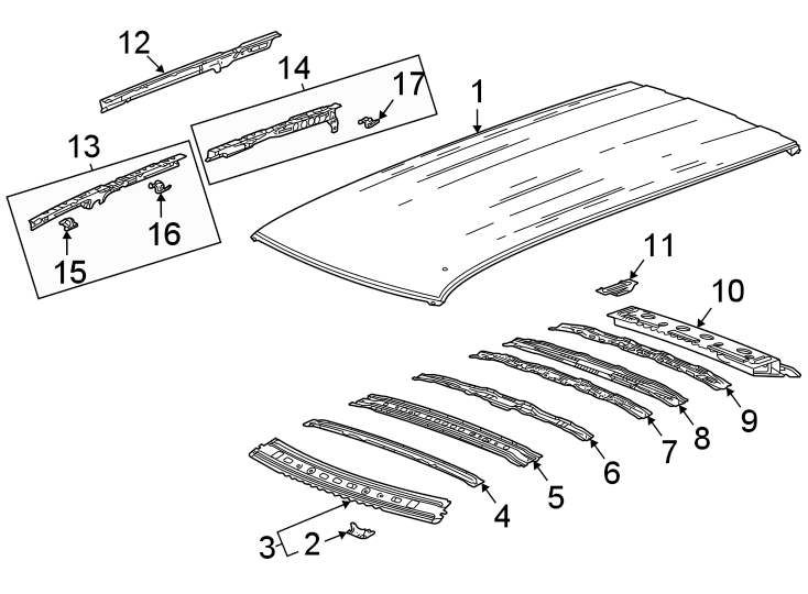 Diagram Roof & components. for your 2017 Chevrolet Tahoe    