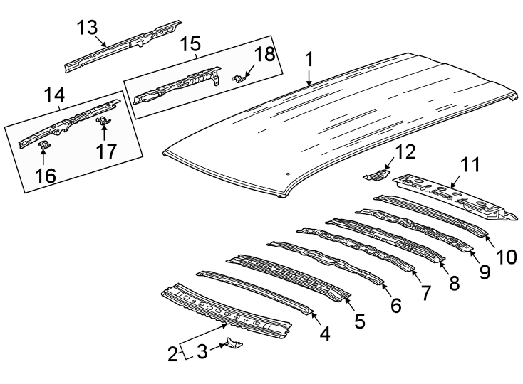 Diagram Roof & components. for your 2013 Chevrolet Tahoe    