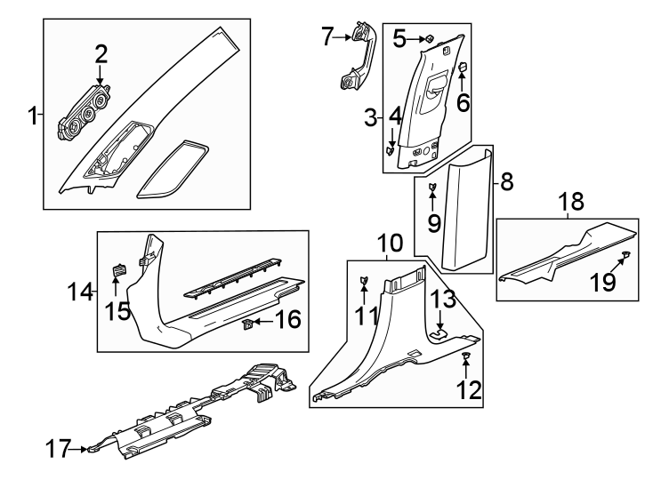 Diagram Pillars. Rocker & floor. Interior trim. for your 2005 Chevrolet Trailblazer   