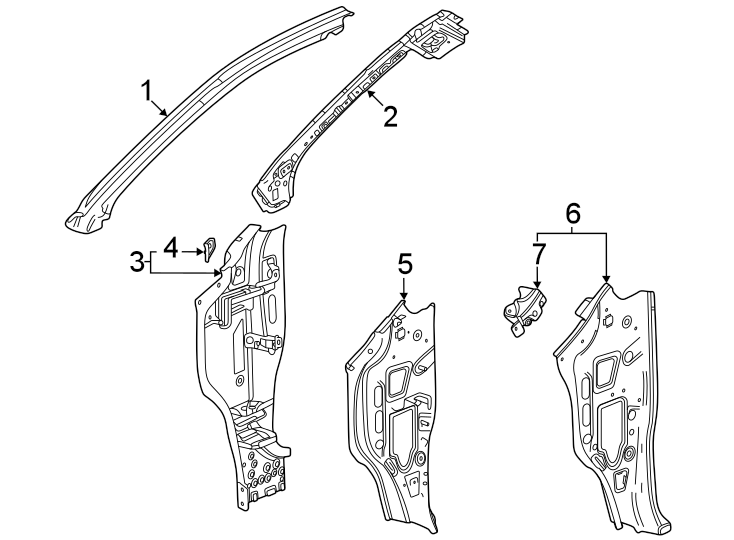 Diagram Pillars. Rocker & floor. Hinge pillar. for your 2021 GMC Sierra 2500 HD  SLE Extended Cab Pickup Fleetside 