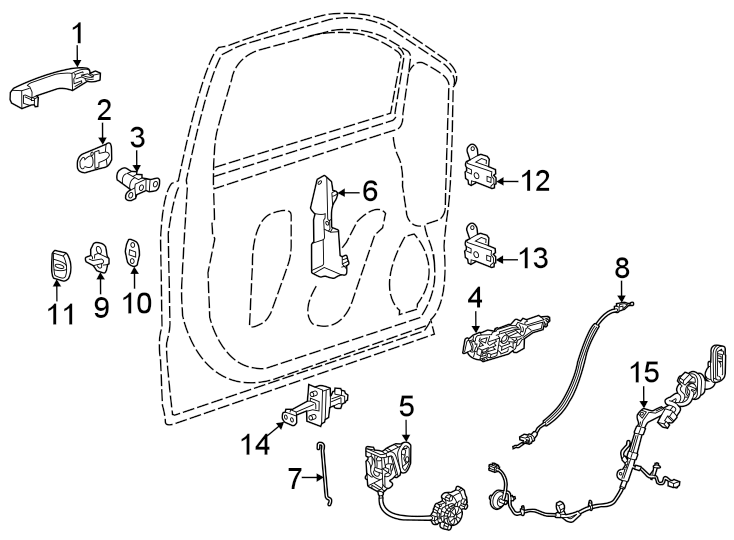 Diagram Front door. Lock & hardware. for your Cadillac