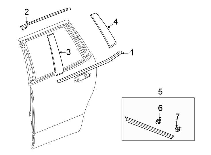 5Rear door. Exterior trim.https://images.simplepart.com/images/parts/motor/fullsize/BG21672.png