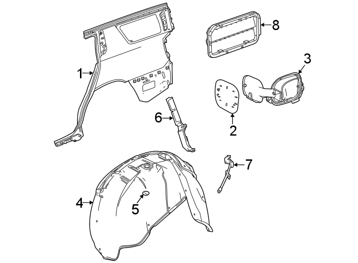 Diagram Quarter panel & components. for your 2022 Cadillac XT4 Premium Luxury Sport Utility 2.0L A/T FWD 