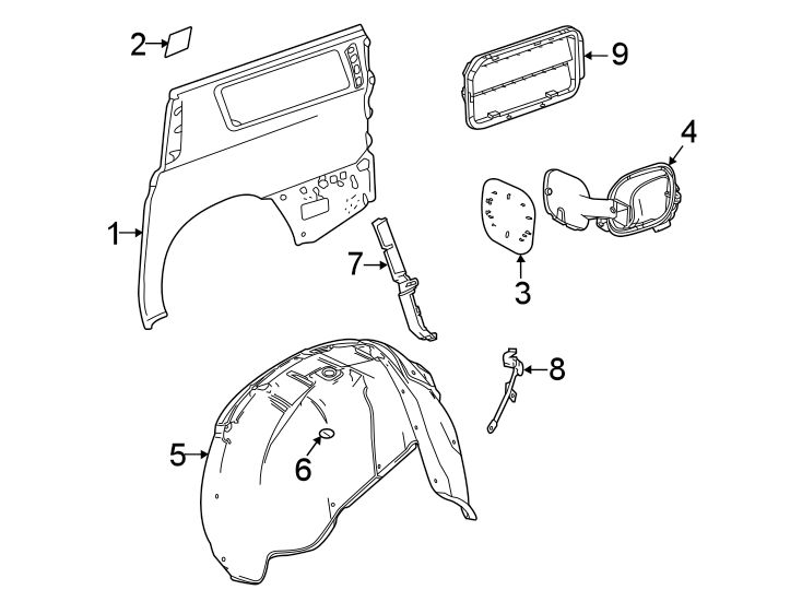 Diagram Quarter panel & components. for your 2022 Cadillac XT4 Premium Luxury Sport Utility 2.0L A/T FWD 