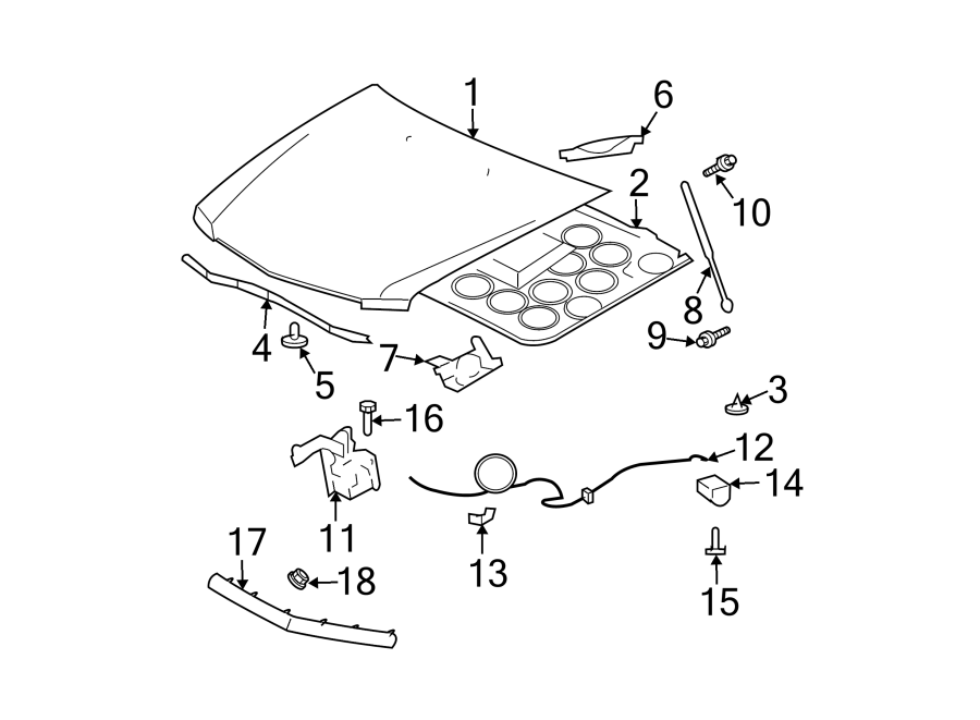 Diagram EXTERIOR TRIM. HOOD & COMPONENTS. for your 2021 GMC Sierra 2500 HD 6.6L Duramax V8 DIESEL A/T 4WD Base Extended Cab Pickup Fleetside 