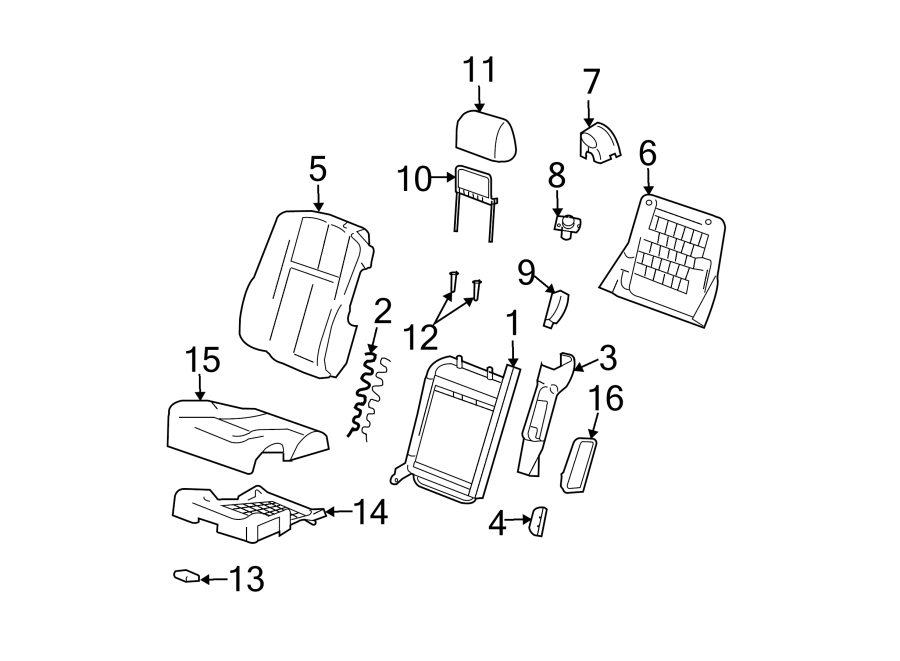 Diagram SEATS & TRACKS. FRONT SEAT COMPONENTS. for your 2005 Chevrolet Trailblazer   