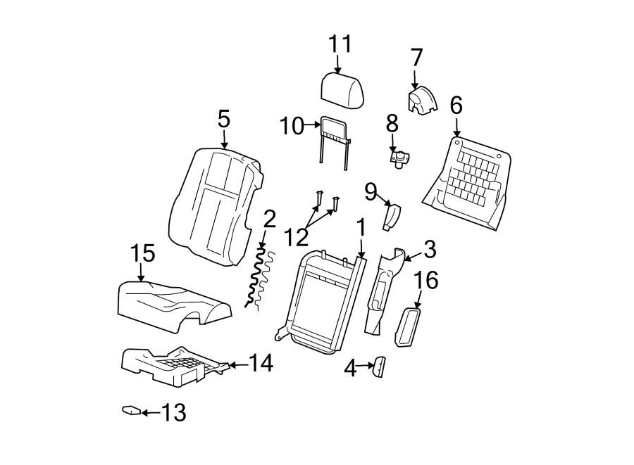 Diagram SEATS & TRACKS. FRONT SEAT COMPONENTS. for your 2005 Chevrolet Trailblazer   