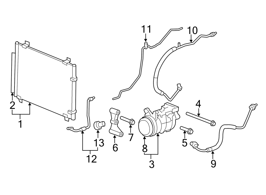 Diagram AIR CONDITIONER & HEATER. COMPRESSOR & LINES. CONDENSER. for your 2022 Chevrolet Equinox 1.5L Ecotec A/T FWD LS Sport Utility 