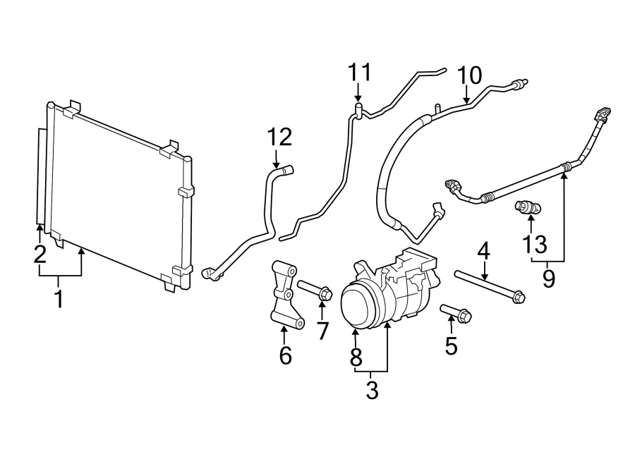 Diagram AIR CONDITIONER & HEATER. COMPRESSOR & LINES. CONDENSER. for your 2012 GMC Sierra 2500 HD 6.6L Duramax V8 DIESEL A/T 4WD SLT Crew Cab Pickup Fleetside 